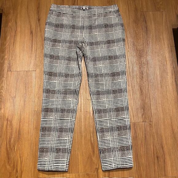 Nic+Zoe Modern Plaid Pants Pull-On Brown‎ & Ivory Straight Leg Women's Small - Picture 1 of 9